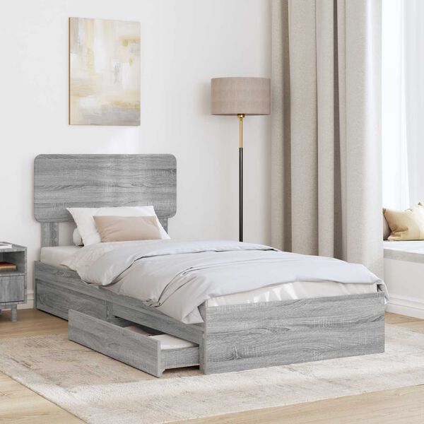 vidaXL Lit de Rangement Gris Sonoma 90 x 200 cm Bois d'ing&eacute;nierie