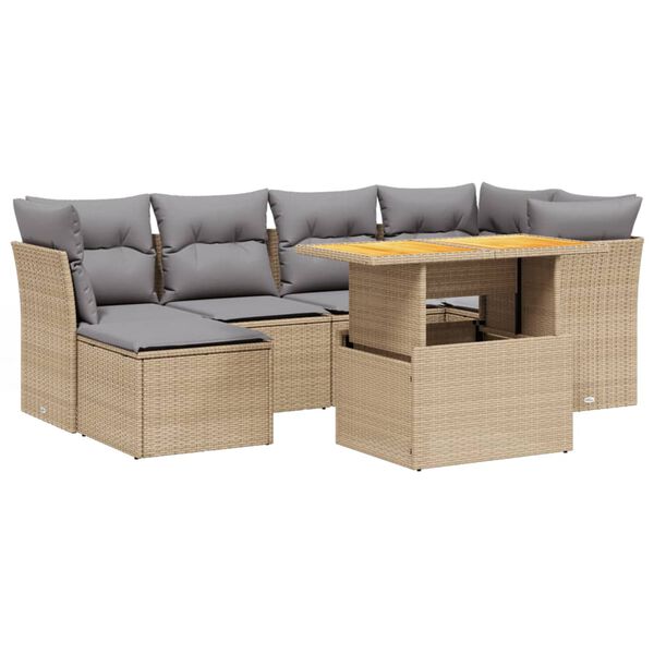 vidaXL Salon de jardin avec coussins 7 pcs beige r&eacute;sine tress&eacute;e