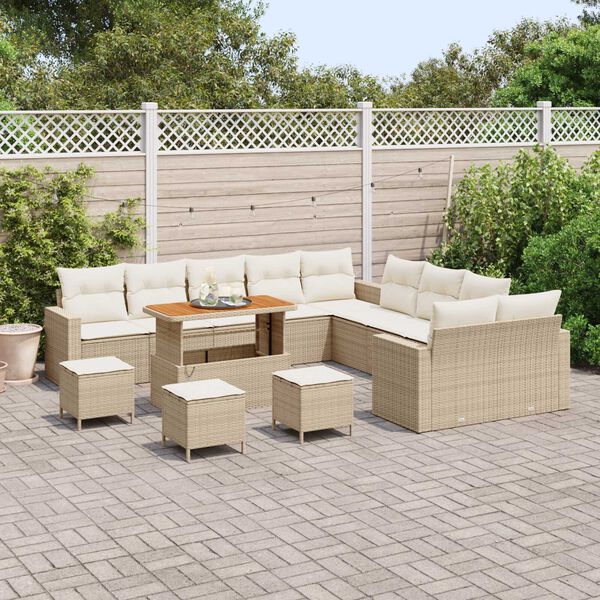 vidaXL Ensemble de canap&eacute; de jardin 18 pcs Beige et cr&egrave;me polyrotin