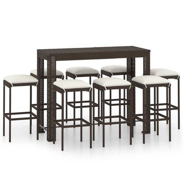 vidaXL Ensemble de bar de jardin 9 pcs coussins R&eacute;sine tress&eacute;e Marron