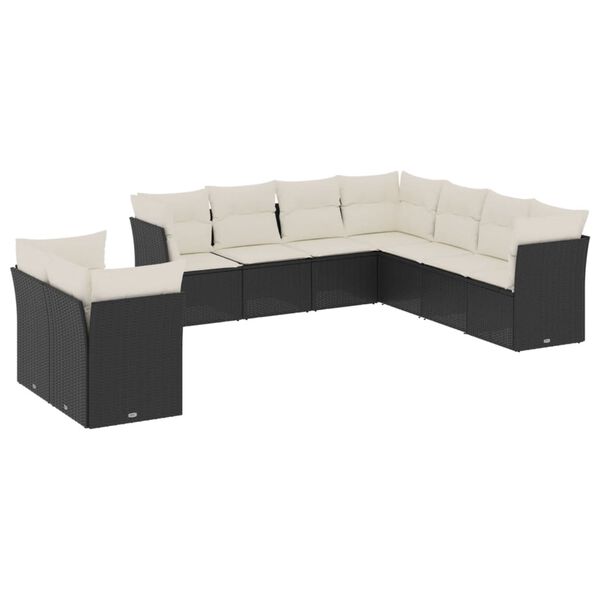 vidaXL Salon de jardin 9 pcs avec coussins noir r&eacute;sine tress&eacute;e