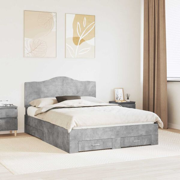 vidaXL Cadre de lit Gris b&eacute;ton 140 x 200 cm Bois d'ing&eacute;nierie