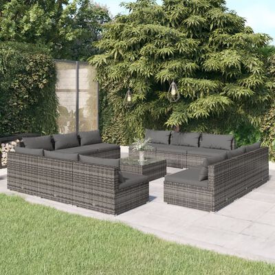 vidaXL Salon de jardin 13 pcs avec coussins résine tressée gris