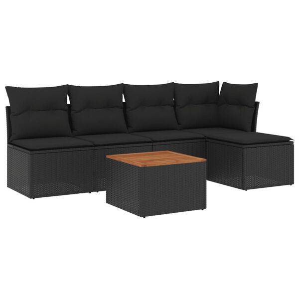 vidaXL Salon de jardin 6 pcs avec coussins noir résine tressée