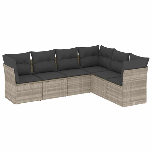 vidaXL Salon de jardin 6 pcs avec coussins gris clair r&eacute;sine tress&eacute;e