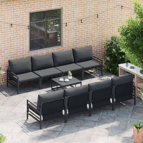 vidaXL Ensemble de canapé de jardin avec coussin 9 pcs Noir Acier