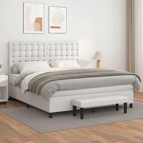 vidaXL Sommier &agrave; lattes de lit avec matelas Blanc 160x200cm Similicuir