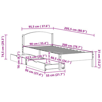 vidaXL Cadre de lit sans matelas blanc 90x200 cm bois de pin massif