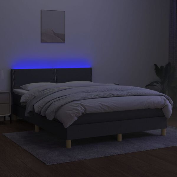 vidaXL Sommier &agrave; lattes de lit et matelas et LED Gris fonc&eacute; 140x190 cm