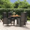 vidaXL Ensemble &agrave; manger de jardin coussins 5pcs Noir R&eacute;sine tress&eacute;e