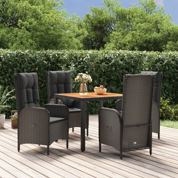 vidaXL Ensemble &agrave; manger de jardin coussins 5pcs Noir R&eacute;sine tress&eacute;e