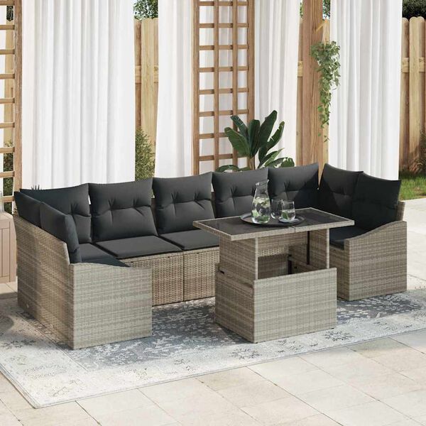 vidaXL Ensemble de canap&eacute; de jardin 8 pcs Gris clair polyrotin