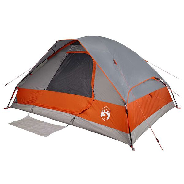 vidaXL Tente familiale &agrave; d&ocirc;me 6 personnes gris et orange imperm&eacute;able