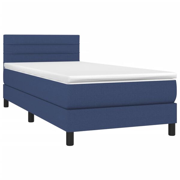 vidaXL Sommier &agrave; lattes de lit avec matelas et LED Bleu 90x190cm Tissu