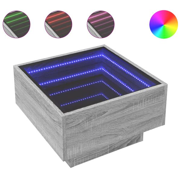 vidaXL Table basse avec LED sonoma gris 50x50x30 cm bois d'ing&eacute;nierie