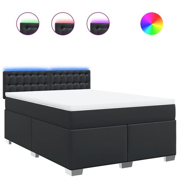 vidaXL Sommier &agrave; lattes de lit avec matelas Noir 140x190 cm Similicuir