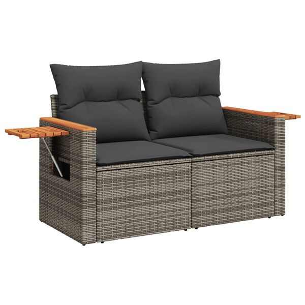 vidaXL Salon de jardin avec coussins 10 pcs gris r&eacute;sine tress&eacute;e