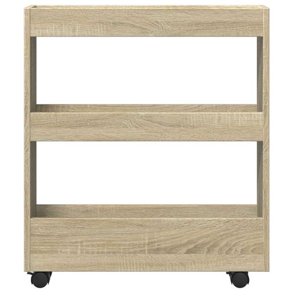 vidaXL Chariot de rangement &eacute;troit 3 niveaux ch&ecirc;ne sonoma