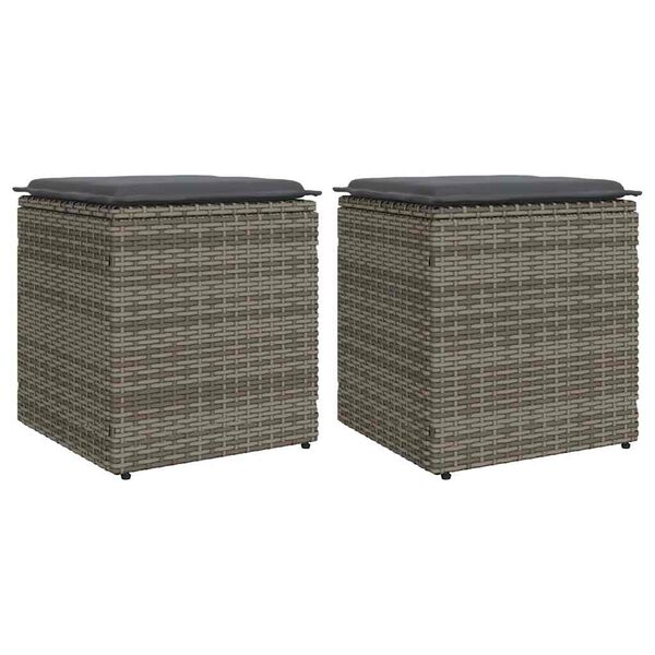 vidaXL Tabourets jardin coussins lot de 2 gris 40x40x43 cm poly rotin