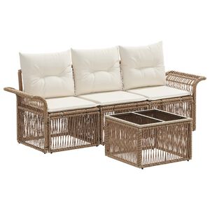 vidaXL Ensemble de canap&eacute; de jardin 4 pc Beige polyrotin