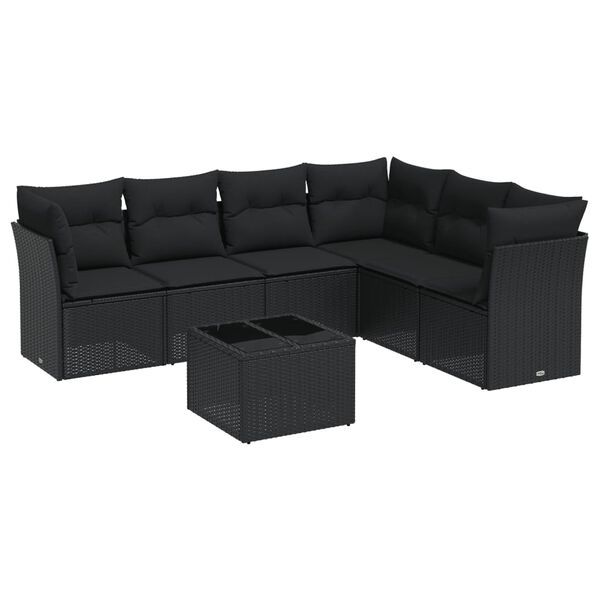 vidaXL Salon de jardin 7 pcs avec coussins noir r&eacute;sine tress&eacute;e
