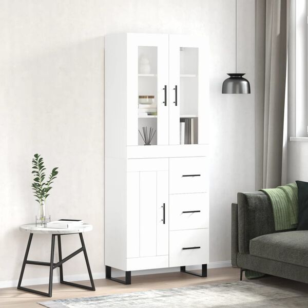 vidaXL Buffet haut Blanc 69,5x34x180 cm Bois d'ing&eacute;nierie