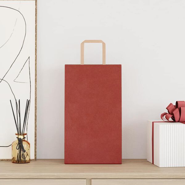 vidaXL Sacs en papier 50 pcs avec poign&eacute;es rouge 21x11x36 cm