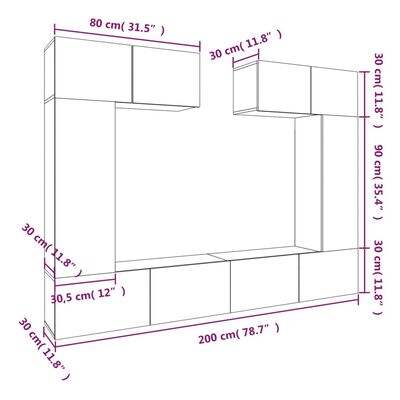 vidaXL Ensemble de meubles TV 6 pcs Blanc brillant Bois d'ingénierie