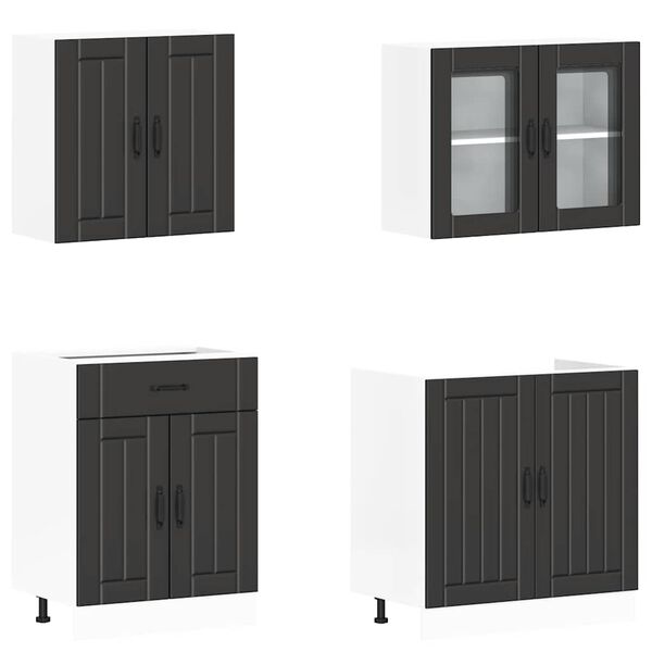 vidaXL Ensemble de 4 meubles de cuisine "Lucca" en bois d'ing&eacute;nierie noir