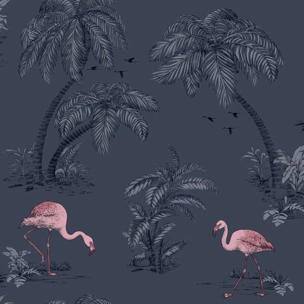 DUTCH WALLCOVERINGS Papier peint Flamant Bleu p&eacute;trole