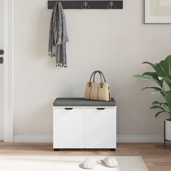 vidaXL Banc d'entr&eacute;e avec coussin avec stockage Blanc 60 x 38 x 46 cm