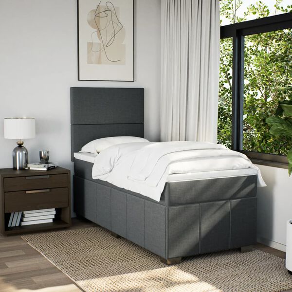 vidaXL Sommier &agrave; lattes de lit avec matelas Gris fonc&eacute; 90x200 cm Tissu