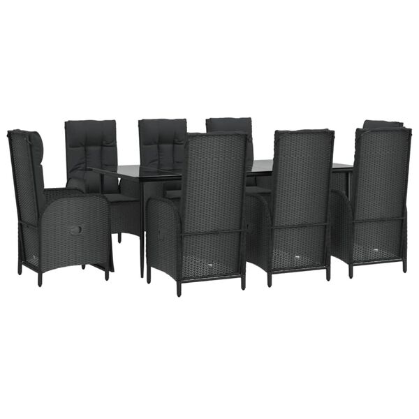 vidaXL Ensemble &agrave; manger jardin 9pcs et coussins noir r&eacute;sine tress&eacute;e