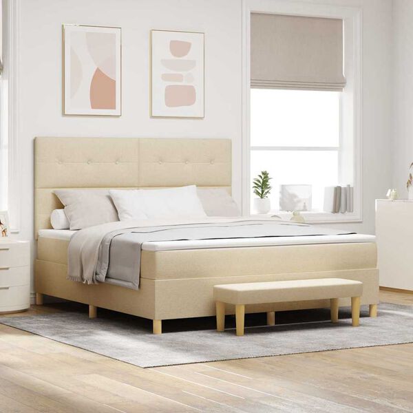 vidaXL Lit &agrave; ressorts avec matelas Cr&egrave;me 180 x 200 cm tissu