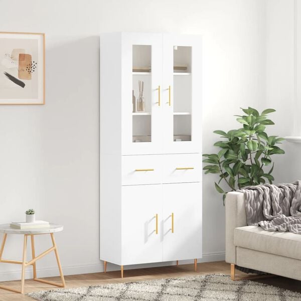 vidaXL Buffet haut Blanc 69,5x34x180 cm Bois d'ing&eacute;nierie