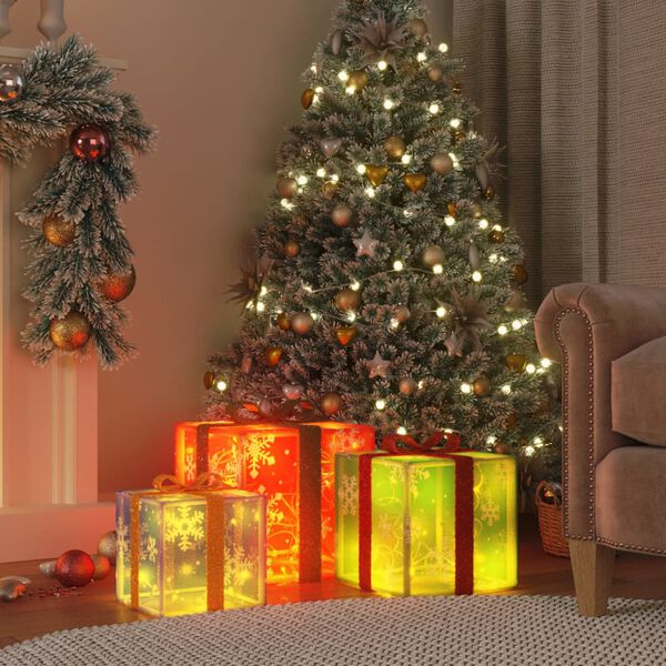 vidaXL Bo&icirc;tes de No&euml;l lumineuses 3 pcs 64 LED blanc chaud