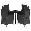 vidaXL Ensemble &agrave; manger de jardin coussins 5pcs Noir R&eacute;sine tress&eacute;e