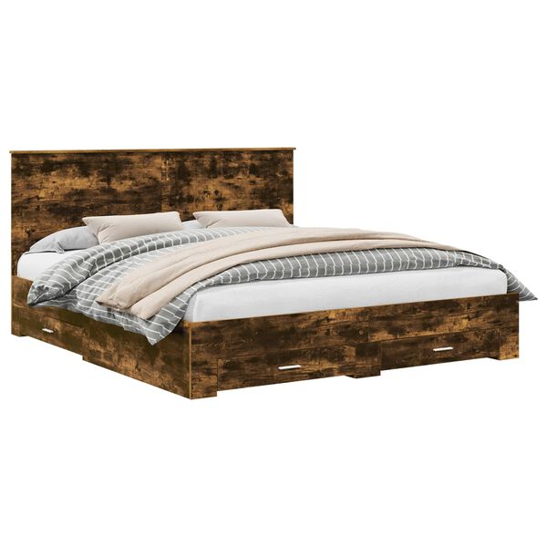 vidaXL Cadre de lit Ch&ecirc;ne fum&eacute; 180 x 200 cm Bois d'ing&eacute;nierie