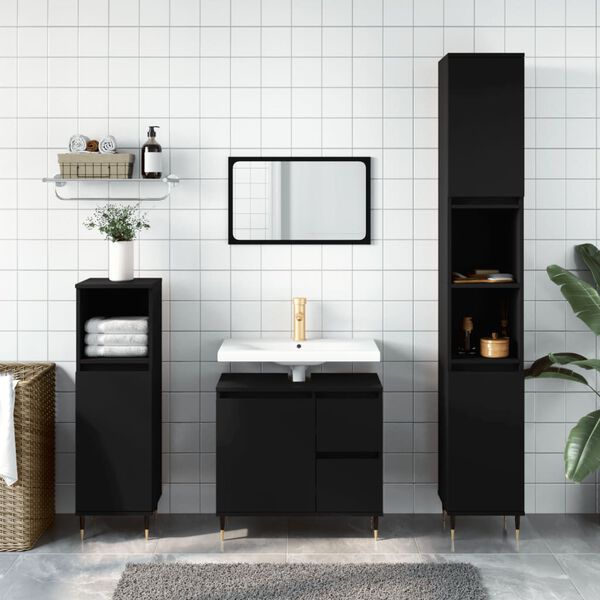 vidaXL Ensemble de meubles salle de bain 3 pcs noir bois d'ing&eacute;nierie