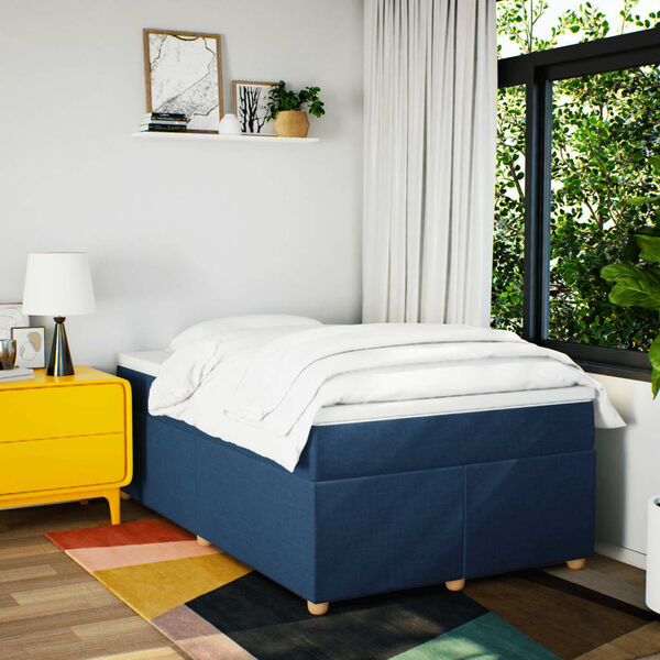 vidaXL Sommier &agrave; lattes de lit avec matelas bleu 120x190 cm tissu