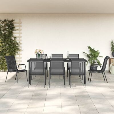 vidaXL Ensemble à manger de jardin 9 pcs noir textilène et acier