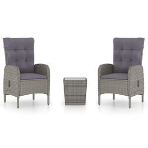 vidaXL Ensemble de bistro de jardin 3 pcs R&eacute;sine tress&eacute;e et verre Gris