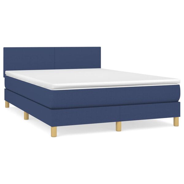 vidaXL Sommier &agrave; lattes de lit avec matelas Bleu 140x200 cm Tissu