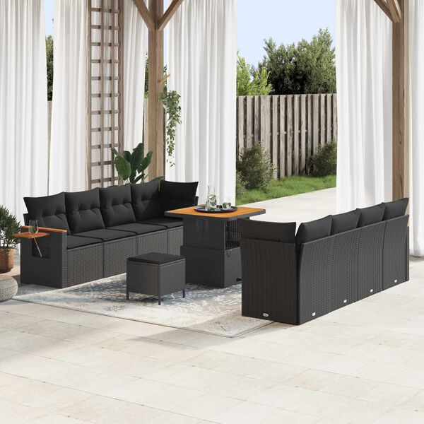 vidaXL Ensemble de canap&eacute; de jardin avec coussin 12 pcs Noir polyrotin