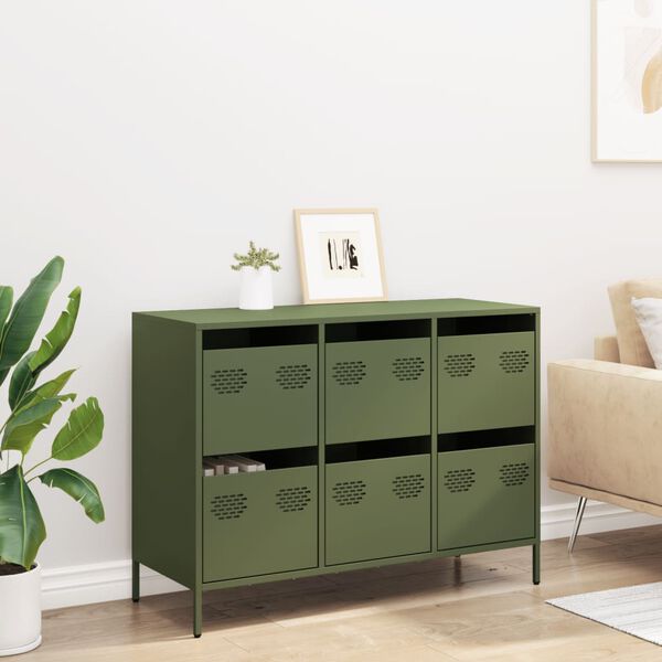 vidaXL Buffet vert olive 101,5x39x73,5 cm acier lamin&eacute; &agrave; froid