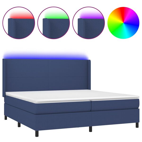 vidaXL Sommier &agrave; lattes de lit matelas LED Bleu 200x200 cm Tissu