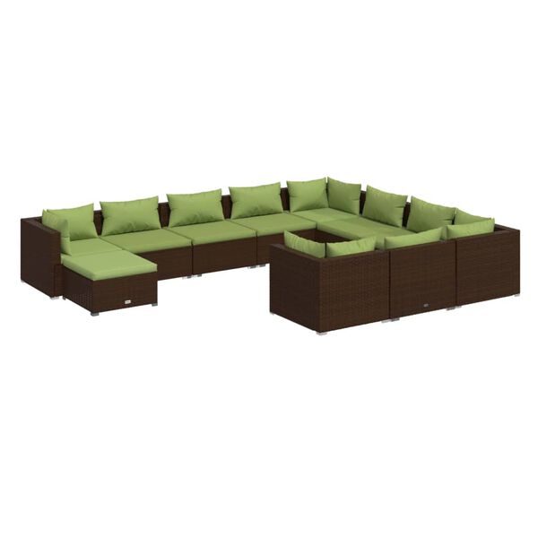 vidaXL Salon de jardin 11 pcs avec coussins R&eacute;sine tress&eacute;e Marron