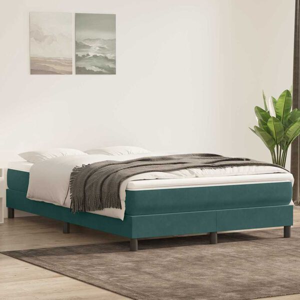 vidaXL Sommier &agrave; lattes de lit et matelas vert fonc&eacute; 140x220cm velours