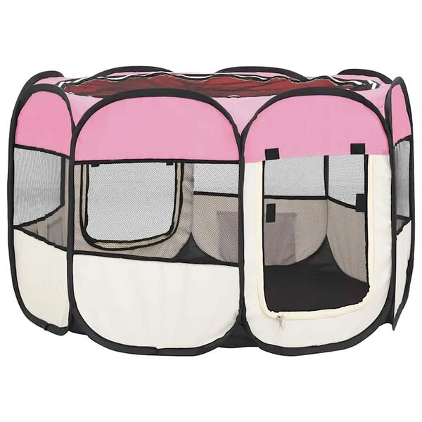 vidaXL Parc pour chiens pliable avec sac de transport Rose 90x90x58 cm