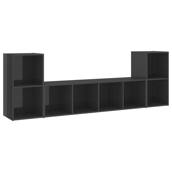 vidaXL Ensemble de meubles TV 3 pcs Gris brillant Bois d'ing&eacute;nierie